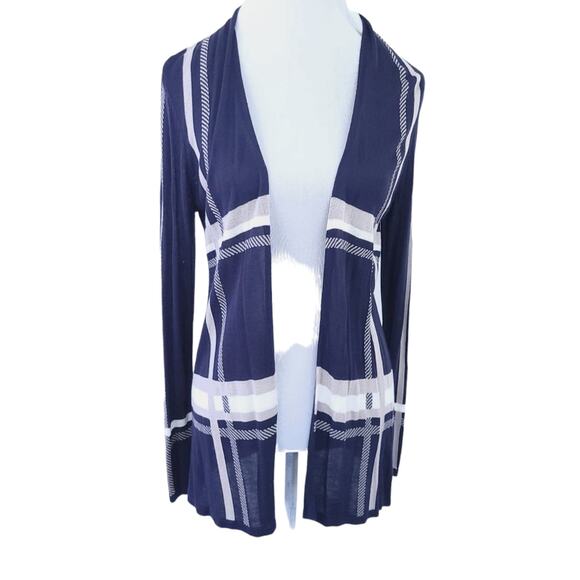 NEW Charter Club Lightweight Cardigan Sweater Petite Medium PM Navy Windowpane - Picture 1 of 8